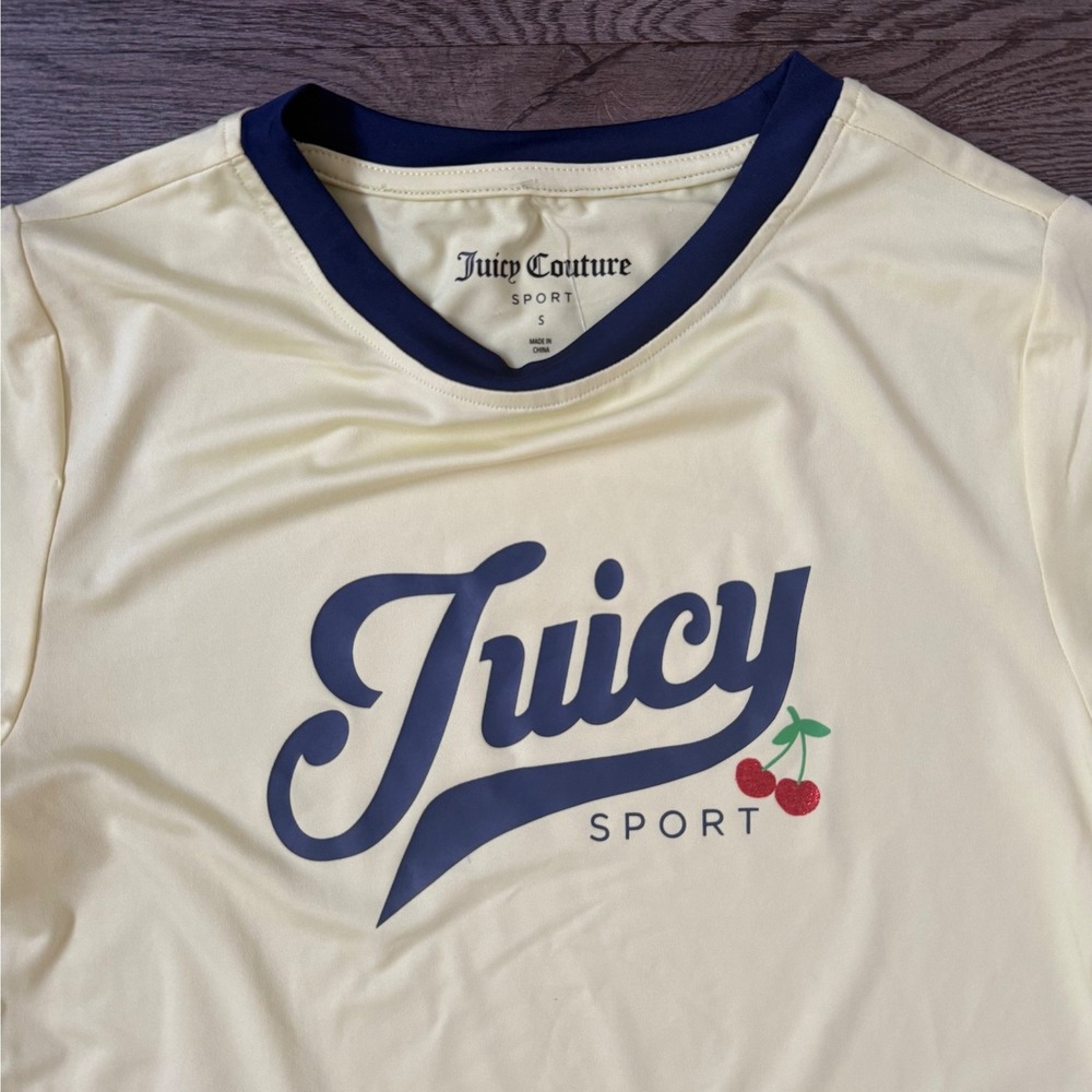 Juicy Couture Sport Cherry Baby Tee Ringer Crop Top Lemonade Yellow Size S NWT - Picture 4 of 8